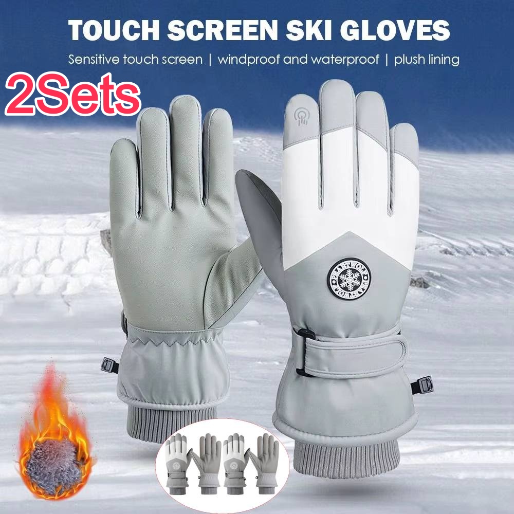 Cycling Gloves - 2Sets Winter Unisex Snowboard Ski Gloves