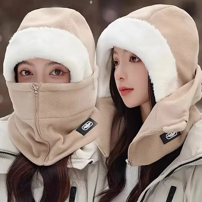 Cycling Gloves - Winter Warm Integrated Plush Hat Outdoor